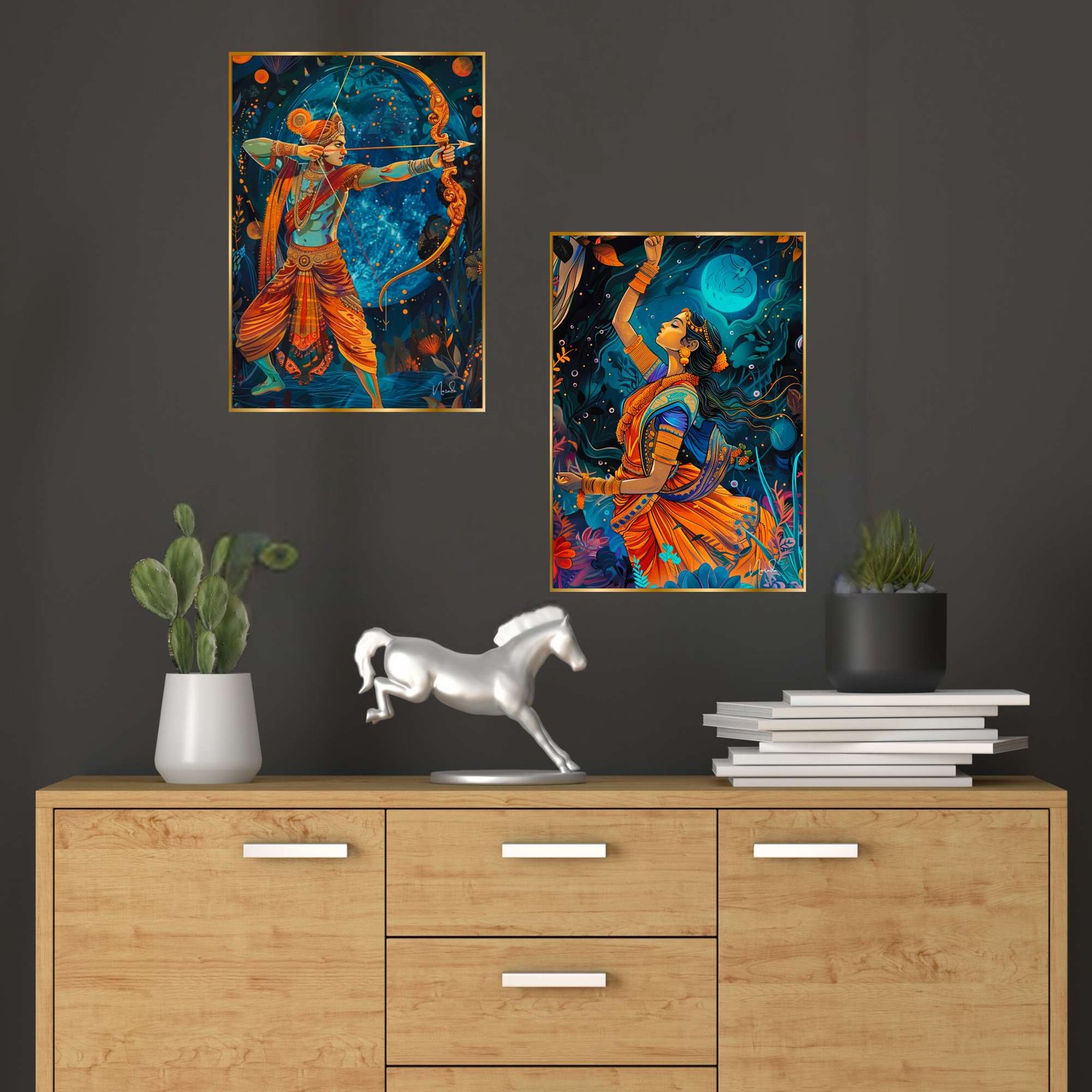 Set of Two Wall Paintings for Wall Dacoration Golden Framed Wall Paintings for Living Room & Bedroom Wall Art for Home Decoration & Office Wall Décor (14x11 inch CH-GD2-4)