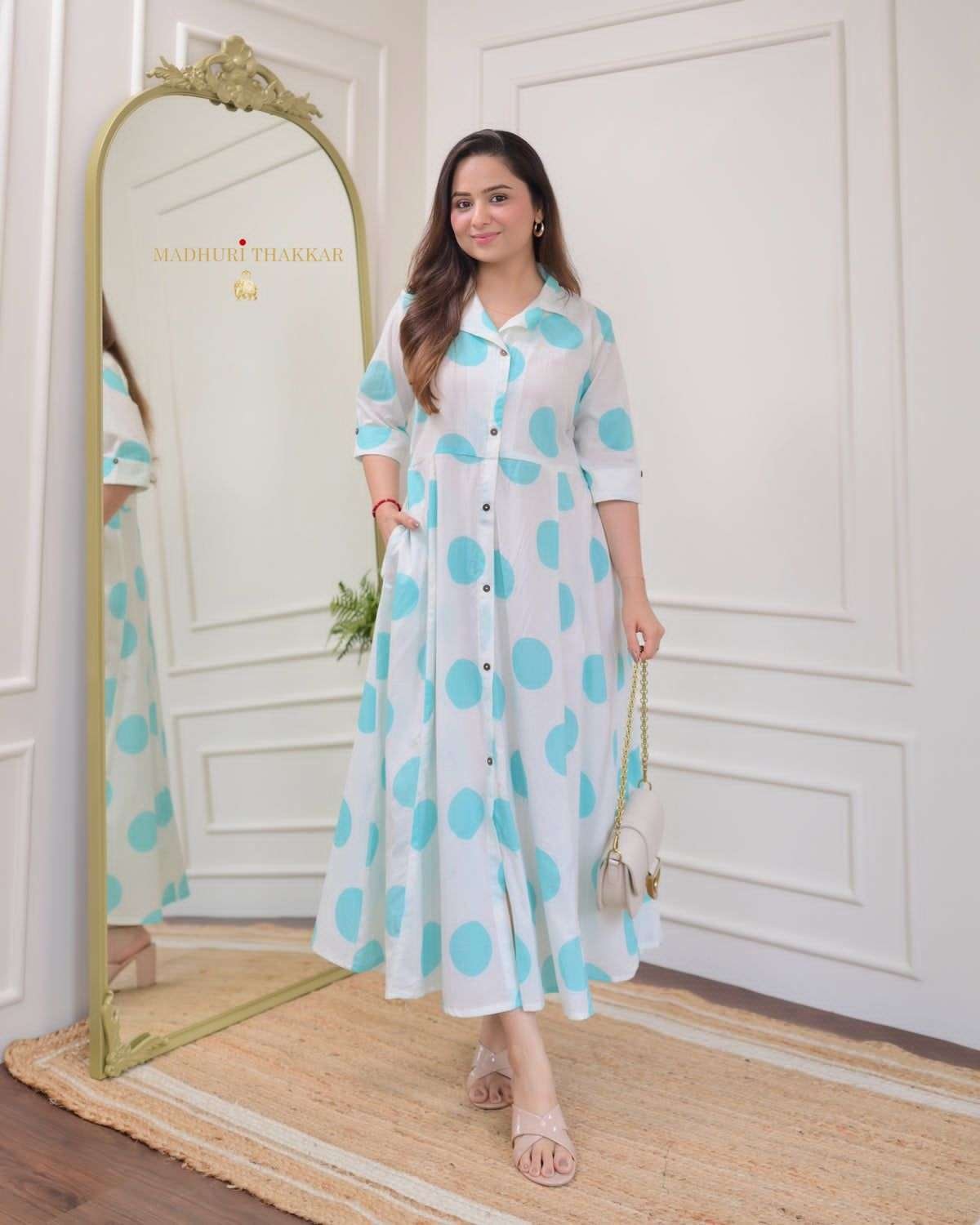 Women's Cotton Floral Printed 3/4 quarter sleeve A-Line printed kurti